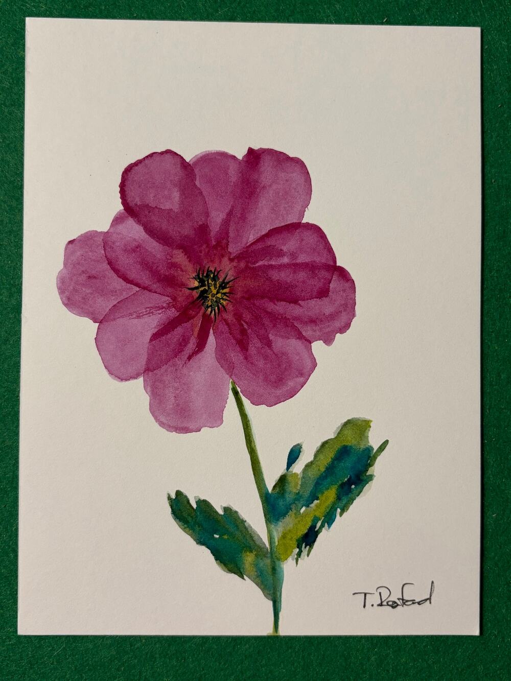 Hand painted watercolor original painting magenta flower